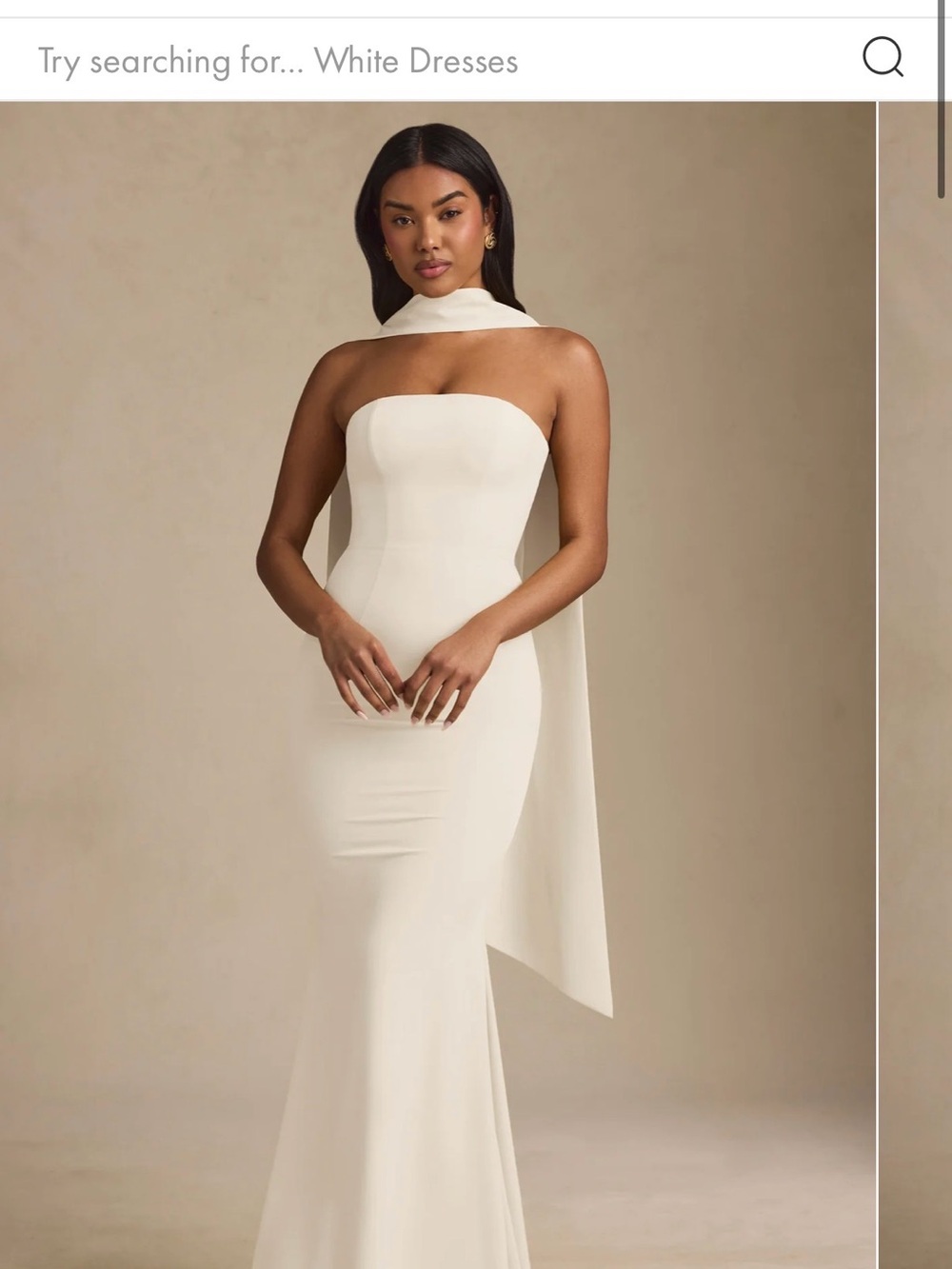 Oh Polly Strapless Ivory Sculpted Gown with Draped Neck Sash
